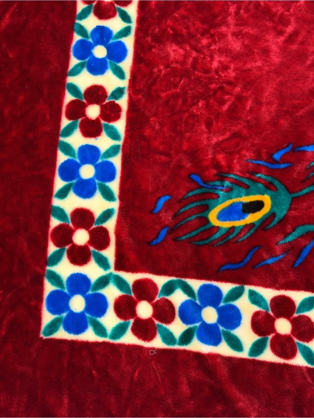 VINTAGE Mexican Novatex Colorful Peacock Blanket King Size Acrylic
